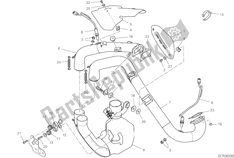 Alle onderdelen voor de Uitlaatspruitstuk van de Ducati Hypermotard 950 2019